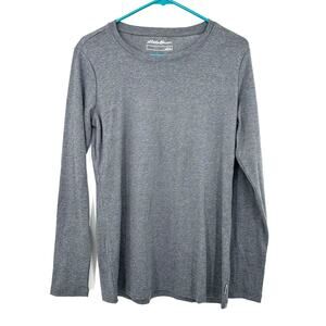 Eddie Bauer Size Large Long Sleeve Top Shirt Tee T-Shirt Gray Cotton Casual‎